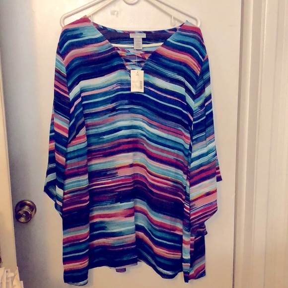 Catherines Tops - Catherine’s 2x striped top NWT and with bell sleeves.